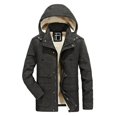 Winter Parka Jacket Men Casual Hooded Collar Removable Thick Warm Wool Liner Winter Mens Outerwear Windbreaker Mid-long Coat Men - Цвет: Армейский зеленый