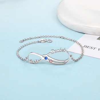 

Personalized Infinity Birthstone Bracelets 3 Colors Double Name Bracelet Bangles For Couples Friendship Charm Jewelry Gift