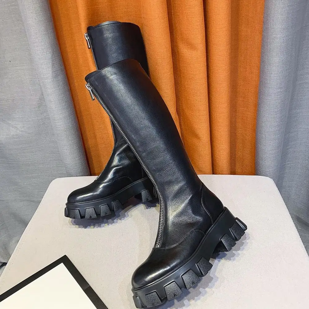 Лидер продаж Botas Mujer высокие сапоги из коровьей кожи до колена на платформе и
