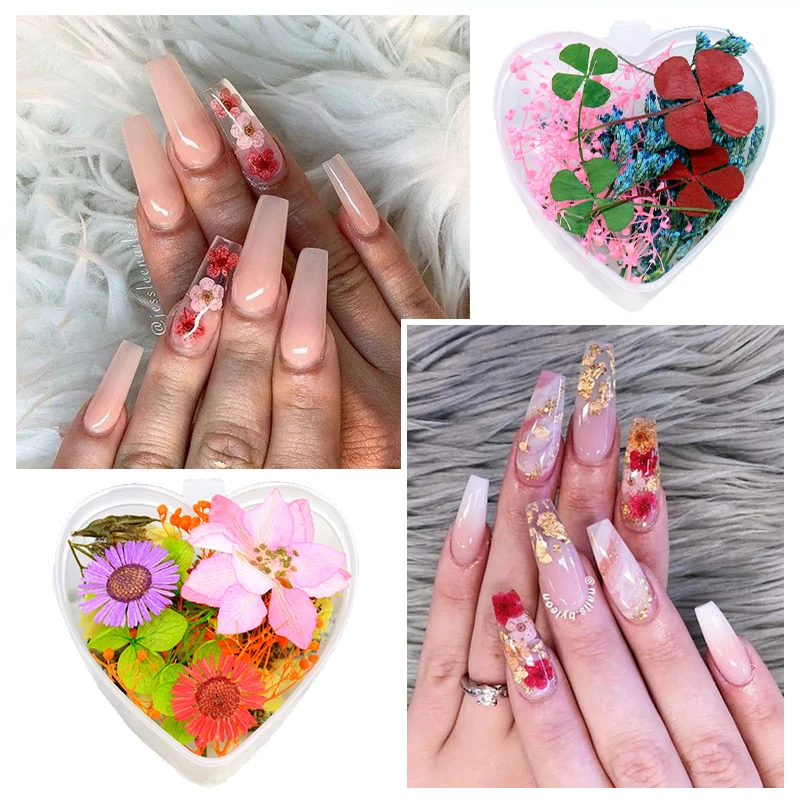 

100pc Dried Flowers for UV Gel DIY Dry Natural Pressed Floral Manicure Art Stickers Leaf 3D Nail Art Decoration Tips