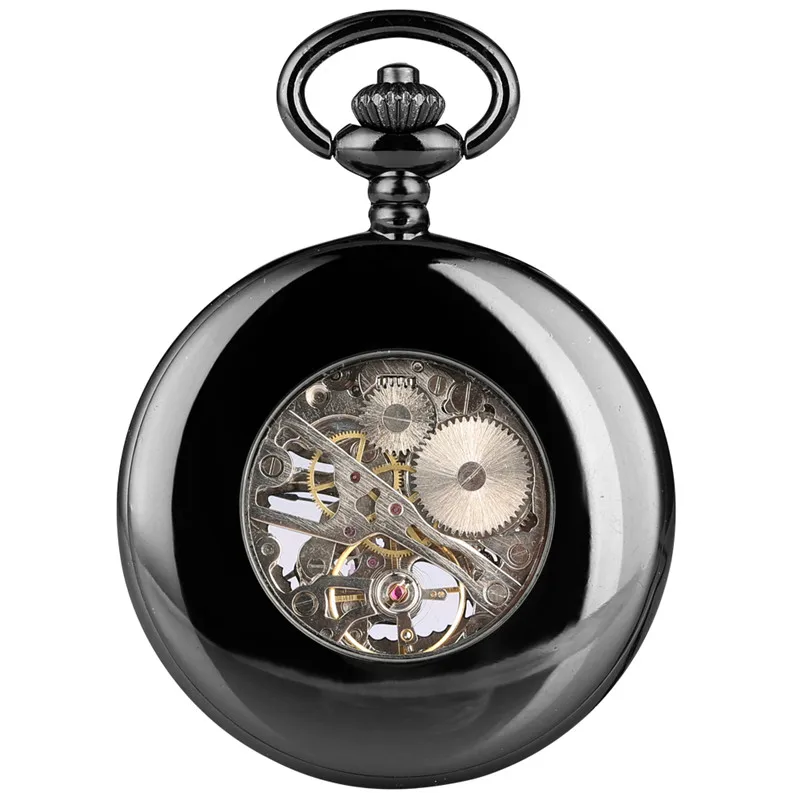 Antique Black Manual Mechanical Hand Wind Pocket Watch Hollow-Out Case Roman Numeral Dial Pendant Chain Gift Reloj | Наручные часы