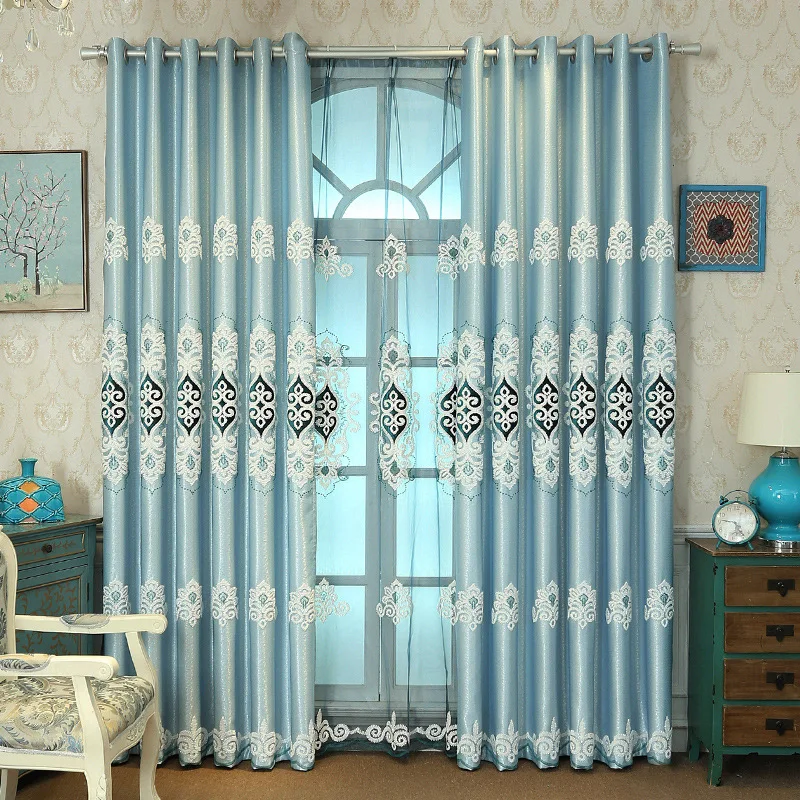 

High-Grade Curtain Fabric Jacquard Applique Embroidered Curtain Finished Custom Living Room Bedroom Hotel Sunshade Product