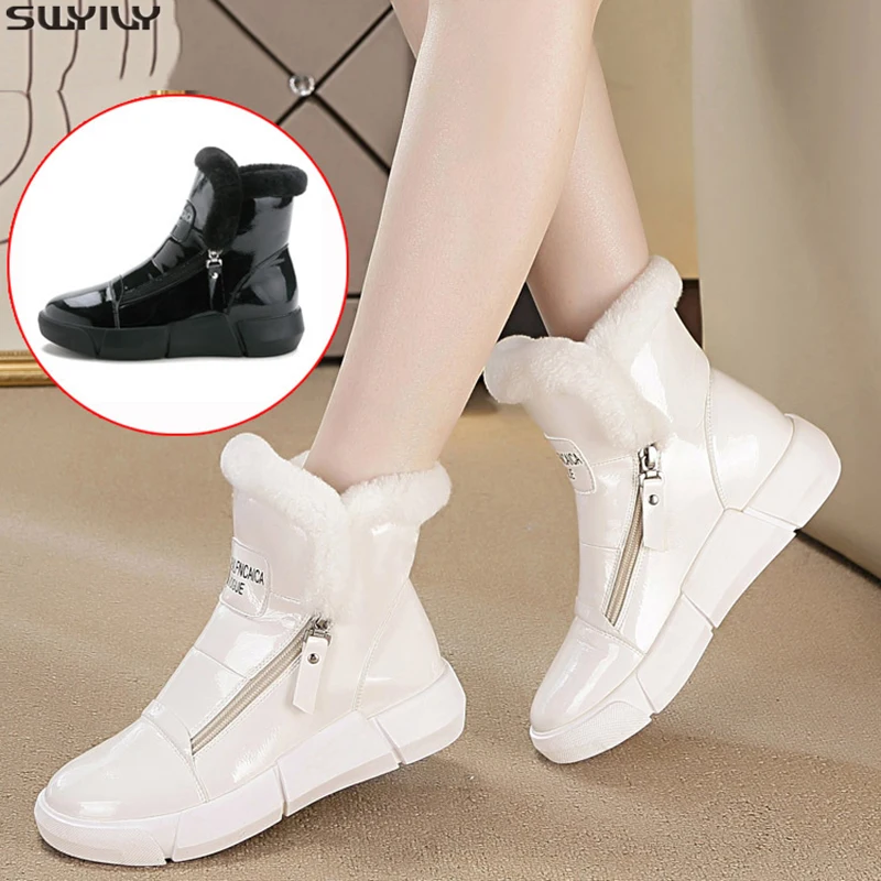 Platform Ankle Boots Women Lace Up Square Heels Women Plush Booties Autumn Winter Shoes