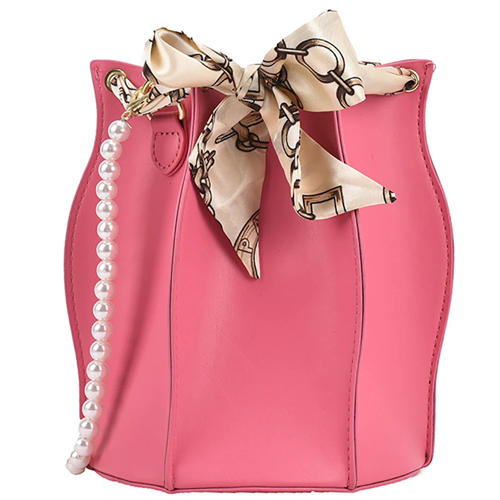 Brand Women Pearl Chain Shoulder Bags Luxury Designer Bow Bucket Package For Female Lady Casual Crossbody Bag 2021 High Quality