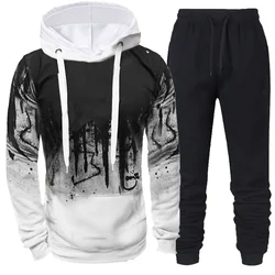 Sweat à capuche et pantalon pour homme, ensemble deux pièces, sweat à capuche, dégradé, décontracté, printemps, automne 