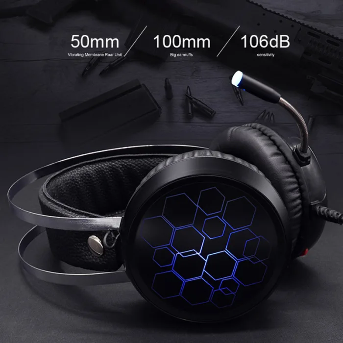 Stereo Gaming Headset Luminous Noise Cancelling Ear Headphones with Mic for PC Computer LSMK99