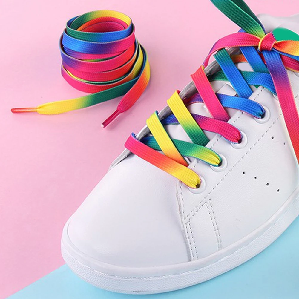 

New Arrive Printed shoelace decoration Pattern Blue Shoe Laces Flat England Shoe Lace strings Leopard Rainbow Shoelace Gradient