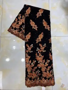 

Velvet Net Lace Fabric Orange Color Sequins French African Nigerian Latest Design High Quality Tulle 2020 For Wedding Dress