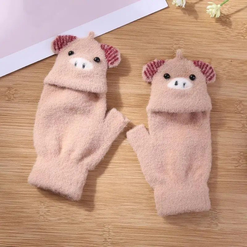 Корейские Мультяшные перчатки, высококачественные, нежные, дышащие, мягкие, на половину пальца, зимние, шерстяные, уличные Верховые перчатки