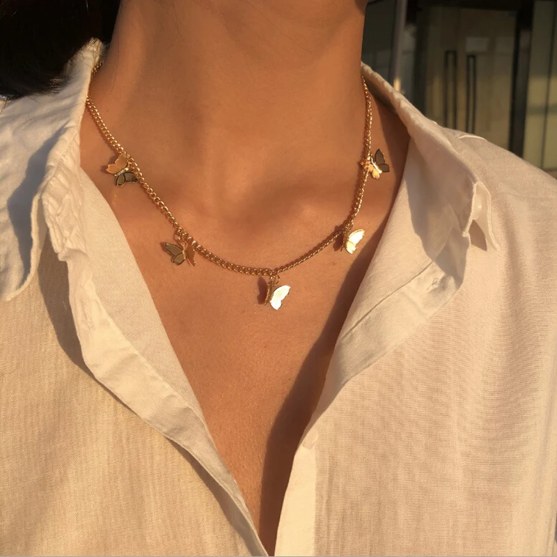 Temperament Butterfly Clavicle Chain Cute Choker Necklace Gold Statement Collar Female Best Shining Jewelry | Украшения и