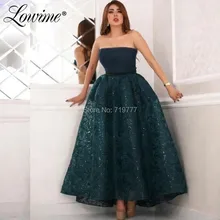 До щиколотки темно-зеленое вечернее платье бальное платье арабское выпускное платье Abendkleider без бретелек Дубай вечерние платья