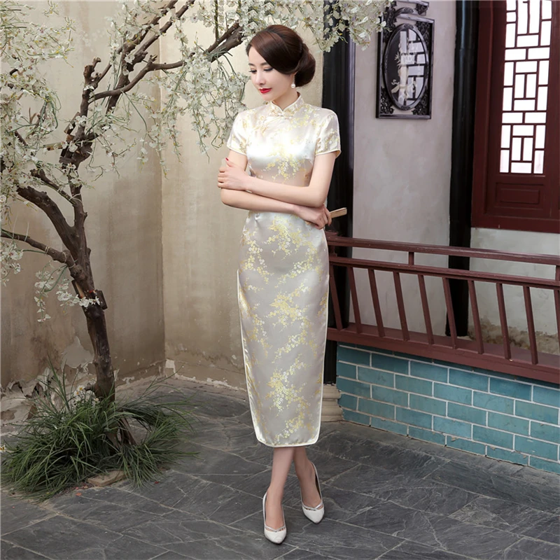 Color11 17 видов цветов женское китайское свадебное платье Cheongsam традиционное атласное шелковое красное платье с принтом на год Ретро Выпускные вечерние длинные Qipao S-6XL - Цвет: Color11