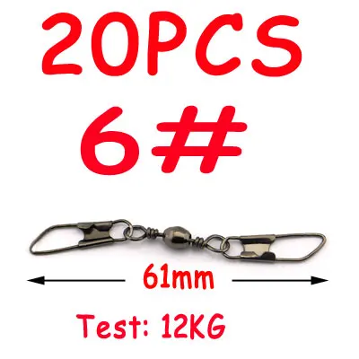 20pcs size 6 50 шт./20 шт. рыболовные бочки для соленой воды, Вертлюги с двойными безопасными защелками, булавка, аксессуары для рыболовных снастей - Цвет: 20pcs size 6