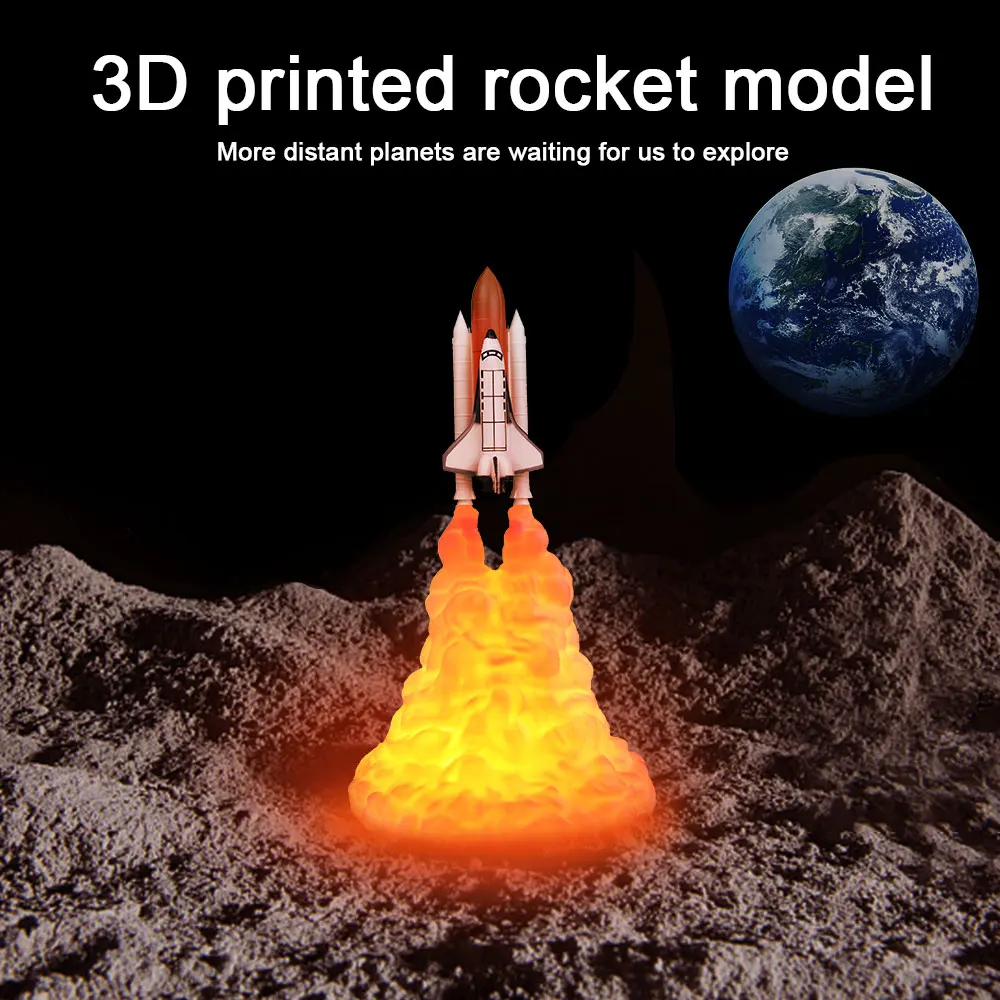 

3D Print Space Shuttle Lamp Rechargeable Night Light For Space Lovers Moon Lamp as Room Decoration