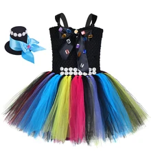 Блестящее Безумный Шляпник вдохновленное платье-пачка Алиса в стране чудес красочные Hatter ролевые игры день рождения костюм наряд для Хэллоуина