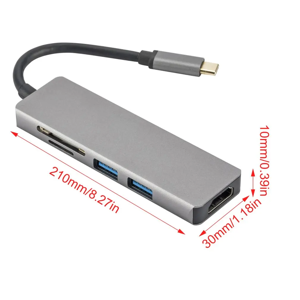 Тонкий Алюминиевый Usb C концентратор type C Thunderbolt 3 к Hdmi 4K адаптер+ Sd/Micro Sd кард-ридер+ два порта Usb 3,0