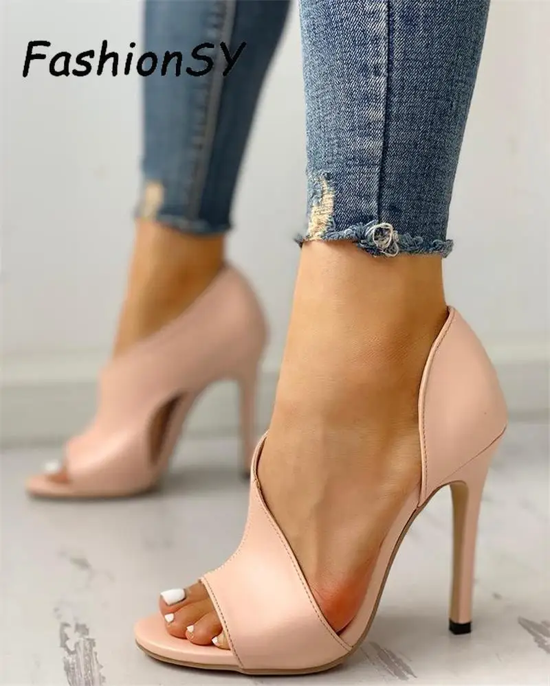 

2019 New Ladies Summer Pumps Leopard Sandals Fashion Solid Color Casual Open Toe Super women shoes High Heel Fish Head Pumps