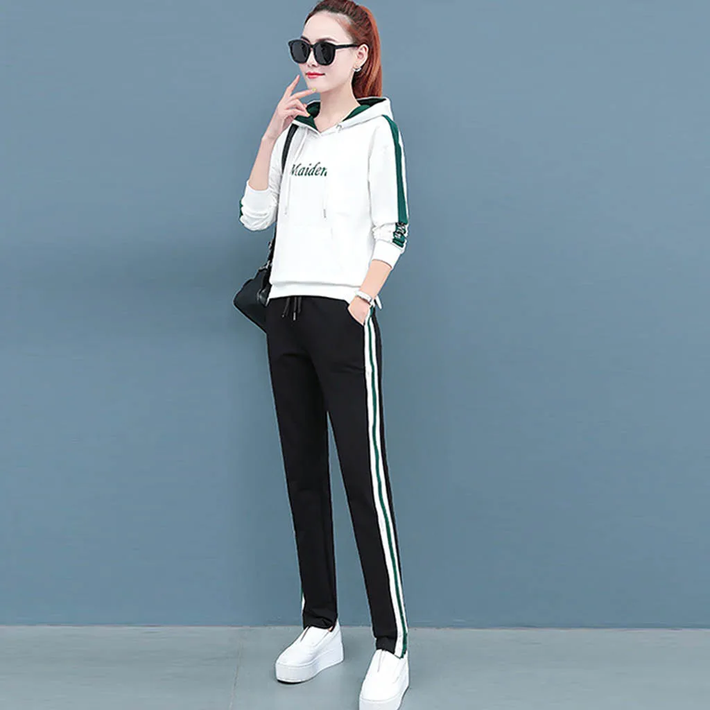 autumn winter women long-sleeved Sweatshirt top joggers pants suit two pieces set fashion sportswear tracksuit outfit#D