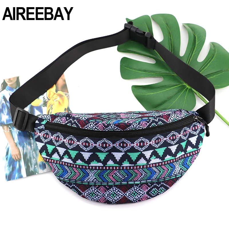 Precio Especial AIREEBAY-riñonera de estilo bohemio para mujer, bolso de cintura grande con cinturón Vintage impreso, bolsa de viaje para teléfono, novedad de Verano de 2020 DolGY3nxAOz