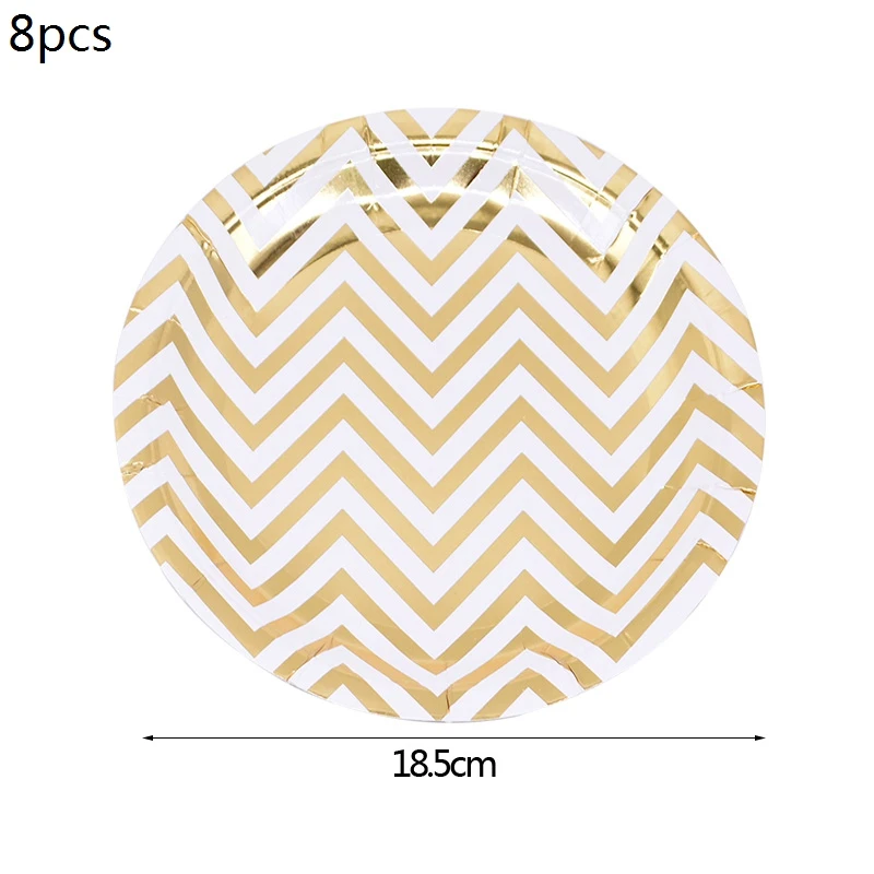 С Рождеством золотые тарелки в полоску чашки Бумага соломки для дней рождения праздничный набор столовой посуды для свадьбы или «нулевого дня рождения» курица декоративные принадлежности для вечеринок - Цвет: B04 8pcs plates