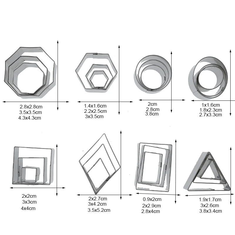 24pcs/Lot Clay Cutter Stainless Steel Geometry Round Square DIY Ceramic Pottery Polymer Clay Earring Cutting Mold Craft Supplies