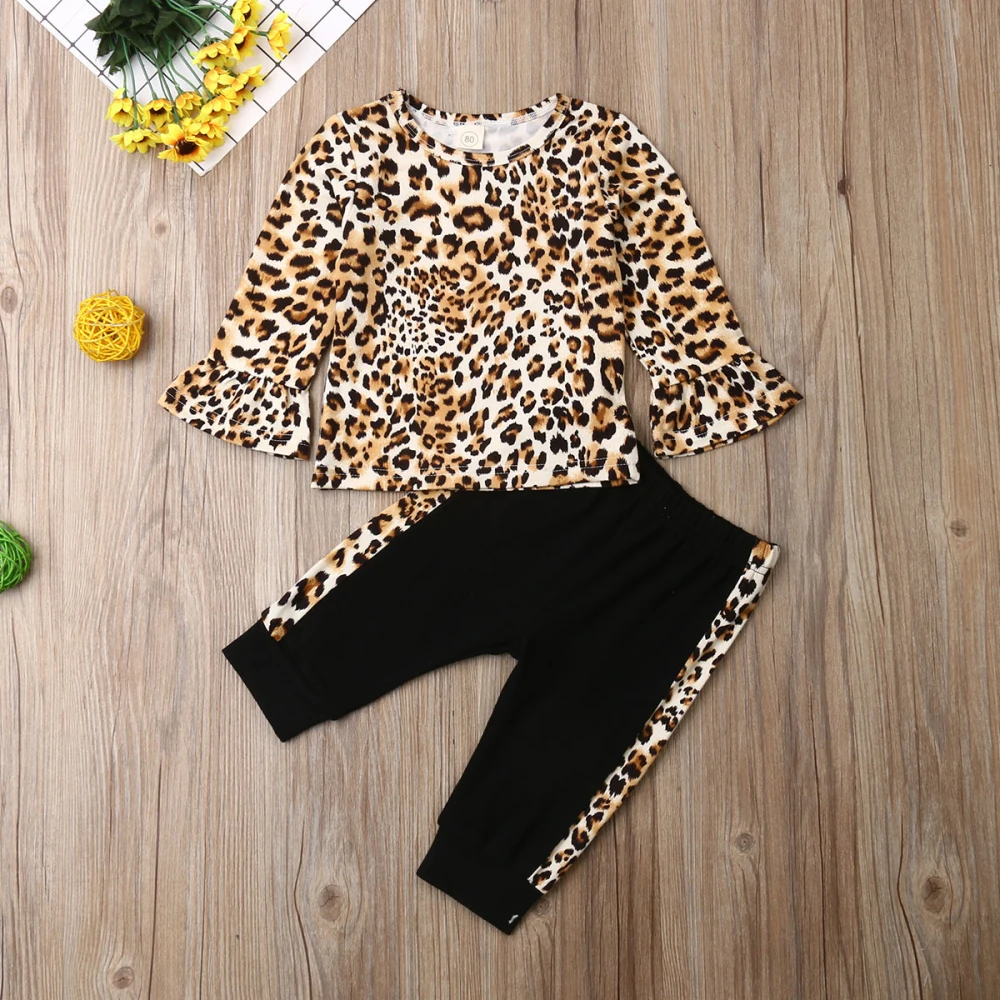 Комплект одежды для маленьких девочек леопардовые топы, футболка и штаны, комплект с леггинсами