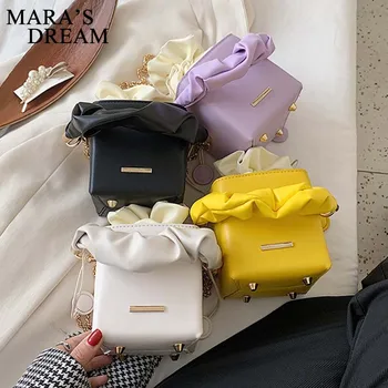 

PU Leather Crossbody Bags For Women 2020 Box Shape Drawstring Sweet Shoulder Handbags Female Travel Chain Cross Body Bag
