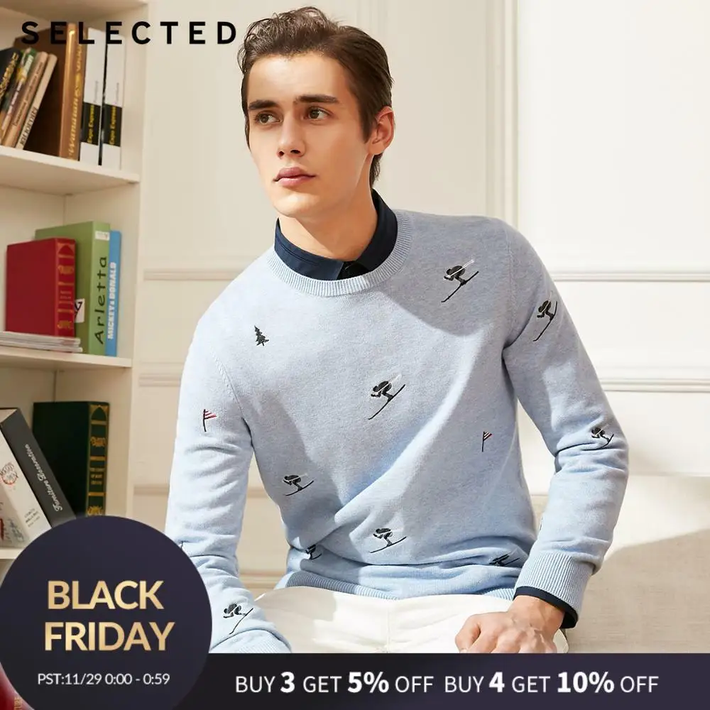 

SELECTED New Men's Cotton Embroidery Embroidery Knitted Sweater C|418424504