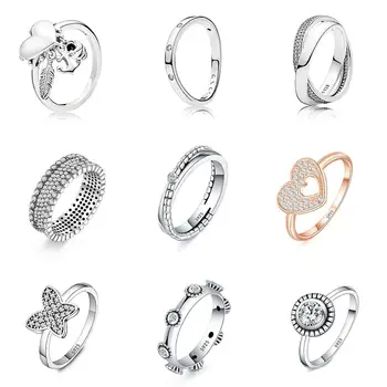 

Silver Color Ring Heart Diy Anchor Butterfly Round Crystal Finger Ring For Women Party Pandora Jewelry