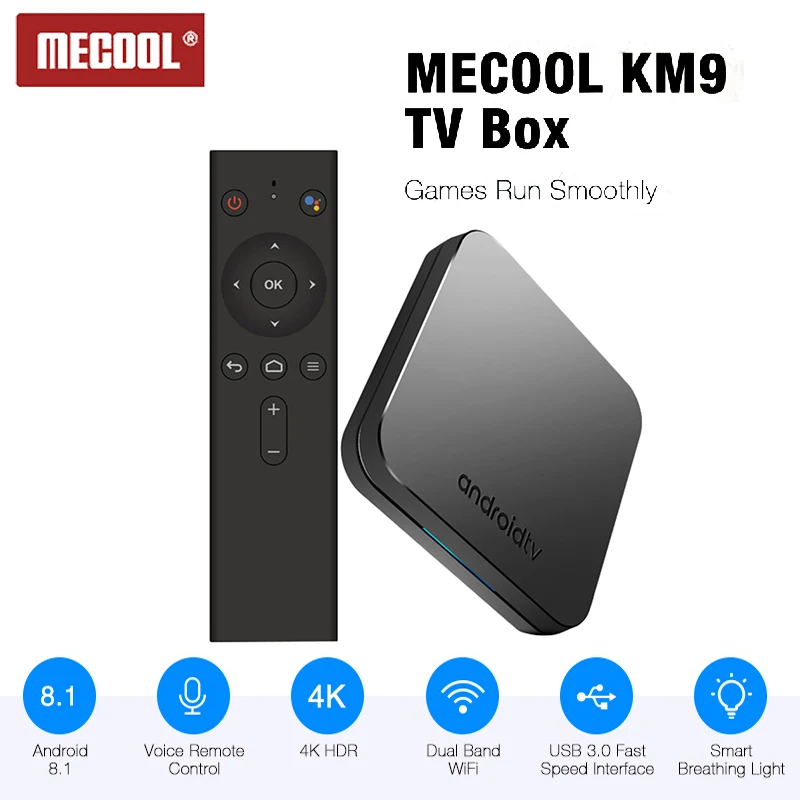 

MECOOL KM9 Android 8.1 Smart TV Box Voice Remote 4GB 32GB Amlogic S905X2 Set Top Box 2.4G/5G WiFi BT 4.1 4K H.265 Media Player