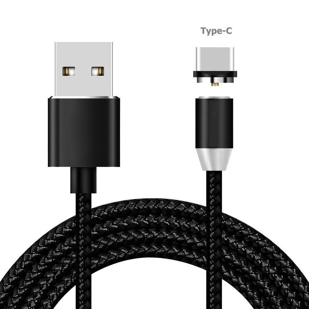 Зарядное устройство для телефона 1 м 2.4A USB-C type C нейлон Android Круглый Магнитный зарядный кабель Универсальный зарядный кабель для Android
