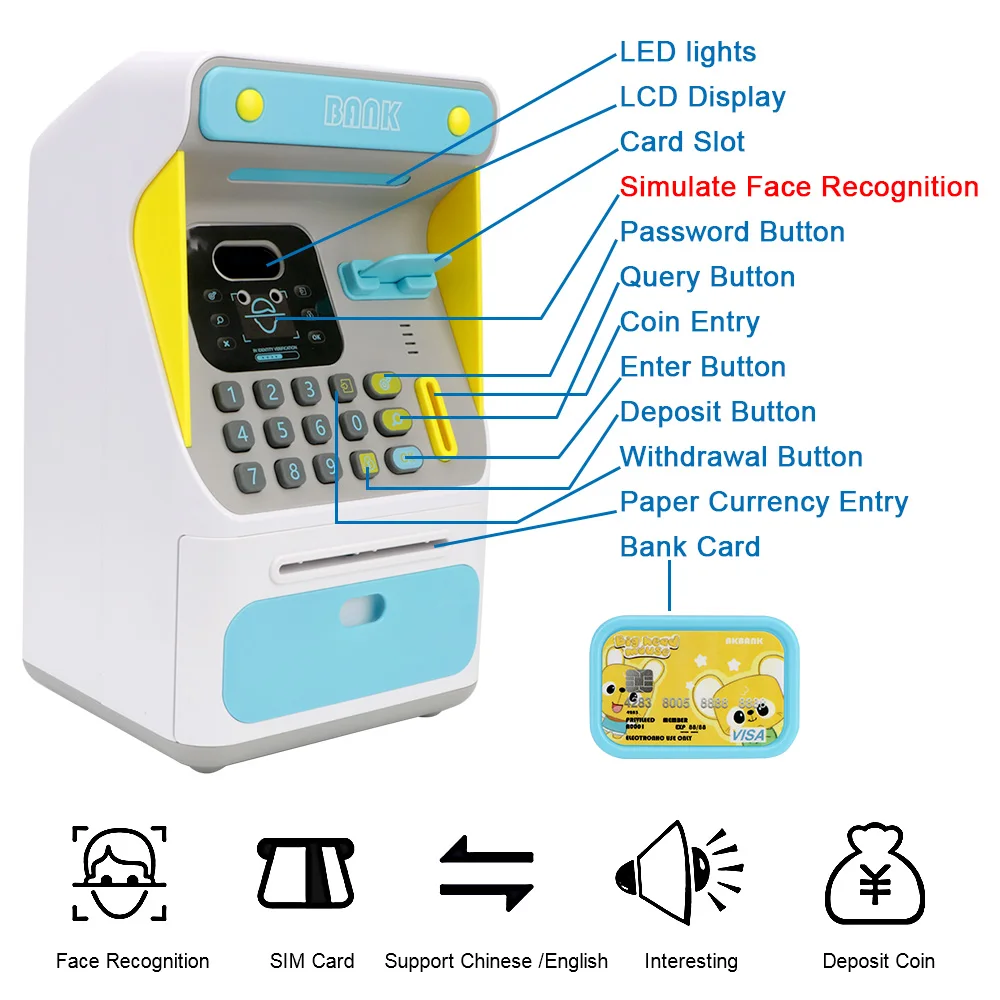 leyfeng Hucha electrónica para niños, hucha con contraseña, caja de ahorro  de dinero con desplazamiento automático