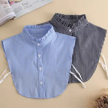 

Stripes Half-shirt Wrinkled Pleated Stand Fake Collar Necklace Choker Buttons