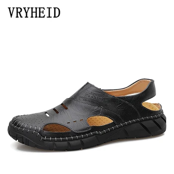 

Big Size 38-50 Men Cow Leather Sandals Outdoor 2020 Summer Handmade Men Shoes Breathable Casual Footwear Walking Sandals