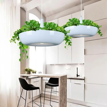 

LED Hanging Gardens Plants Lamp Pots Potted Pendant Lights Creative DIY Pendant Lamp Lighting Restaurant Decor M Cord Pendant AC