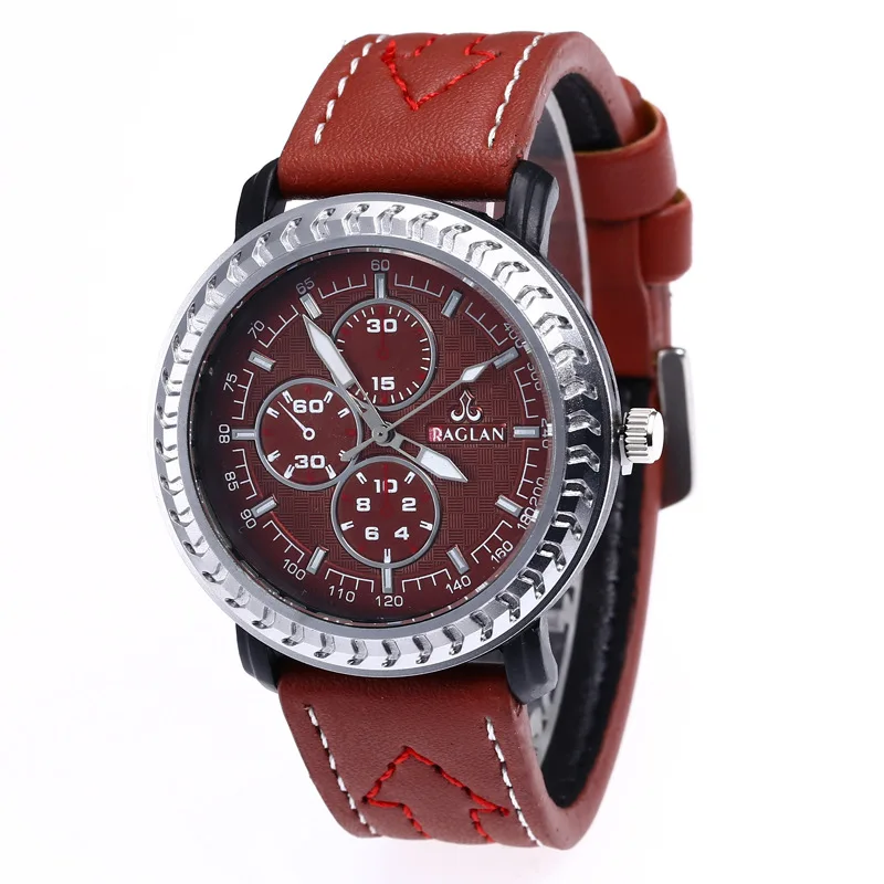 

Raglan Blueray Fake Three Eye Line Silver Case Men's Casual Men Belt Watch