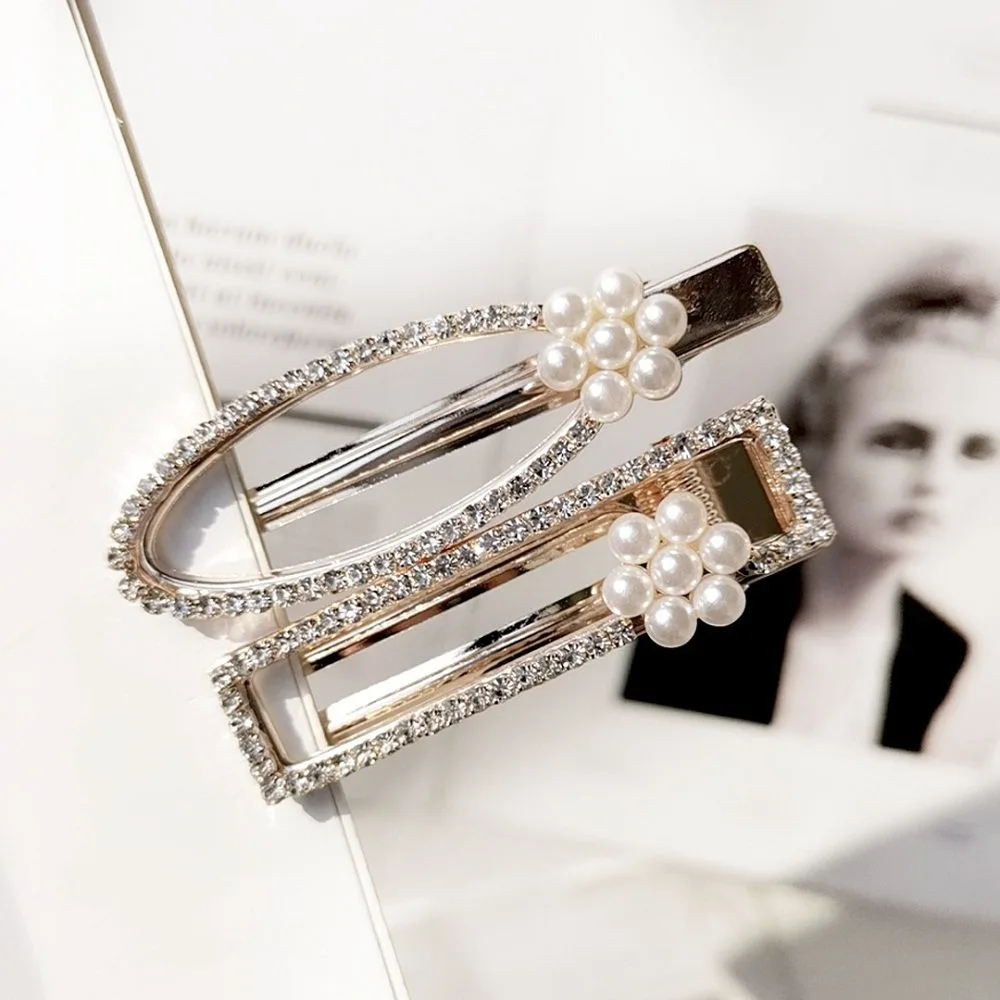 Ladies Imitation Pearl Flower Hair Clips Glitter Rhinestone Alligator Hairpins Hollow Vintage Bowknot Rabbit Ear Shape 4