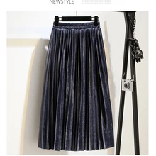 Женские юбки плиссированные сплошные А-образные Свободные Толстые Новые осенние бархатные и зимние женские блестящие атласные юбки размера плюс длинная юбка а11