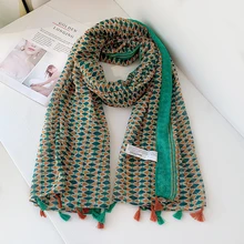 

lady Autumn Cotton Viscose Tassel Shawl Luxury Bohemian Geometric Long Pashmina Wrap Sun Protection Summer Soft Shawl 180*90cm