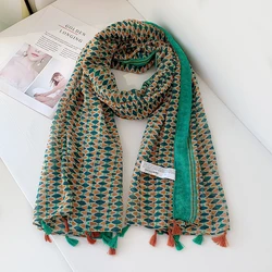 lady Autumn Cotton Viscose Tassel Shawl Luxury Bohemian Geometric Long Pashmina Wrap Sun Protection Summer Soft Shawl 180*90cm