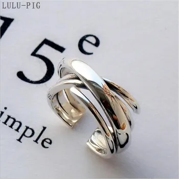 

LULU-PIG hot new 925 silver fashion hipster multi-layer winding open ring simple temperament smooth ring KJZ-0313