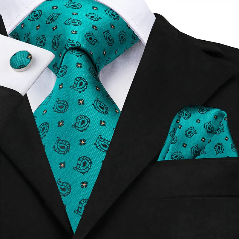 Hi-Tie Модные Дизайнерские мужские классические зеленые галстуки для мужчин Роскошные Пейсли Свадебная вечеринка галстук носовой платок запонки набор шелковые галстуки - Цвет: C-3211