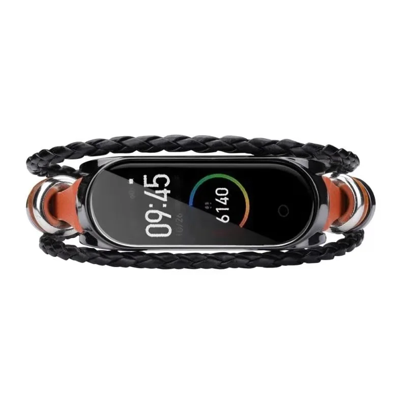 Браслет для mi Band 4 в стиле ретро из натуральной кожи, ремешок для часов для Xiaomi mi, 3 браслета с металлическим корпусом, аксессуар Pulseira