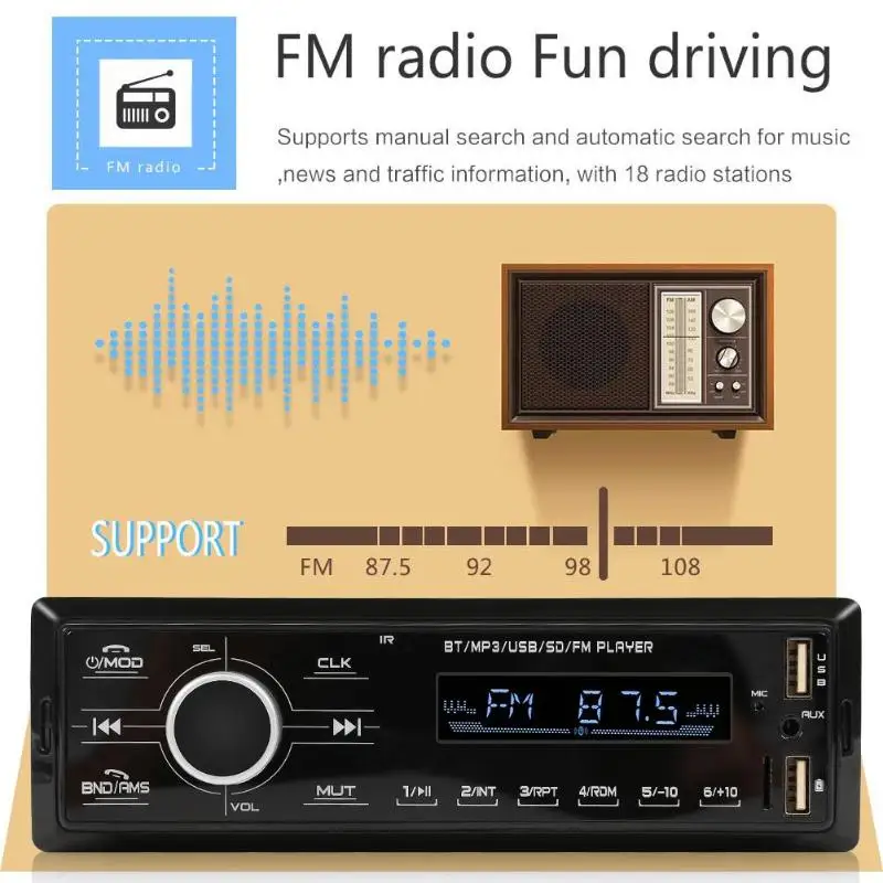 Автомобильный Bluetooth MP3-плеер Dual USB AUX BT 2,4 Аудиомагнитола автомобильное зарядное устройство