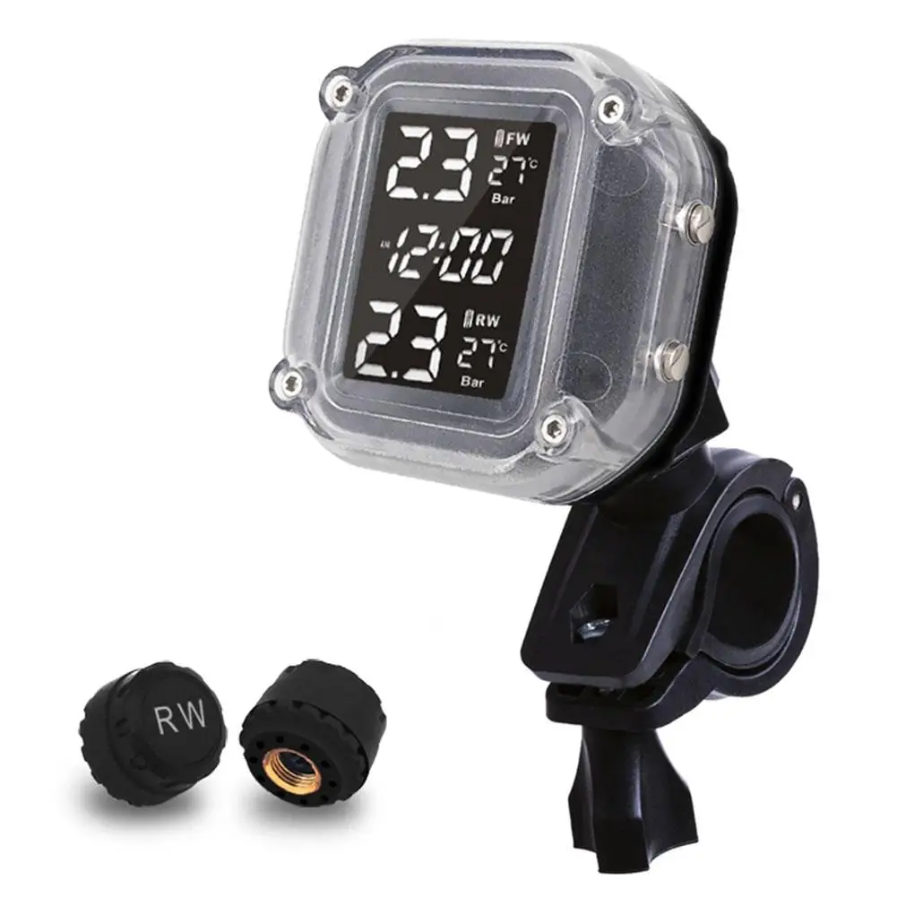 

Waterproof Motorcycle Real Time Tire Pressure Monitoring System TPMS Wireless LCD Display Internal Or External Sensors