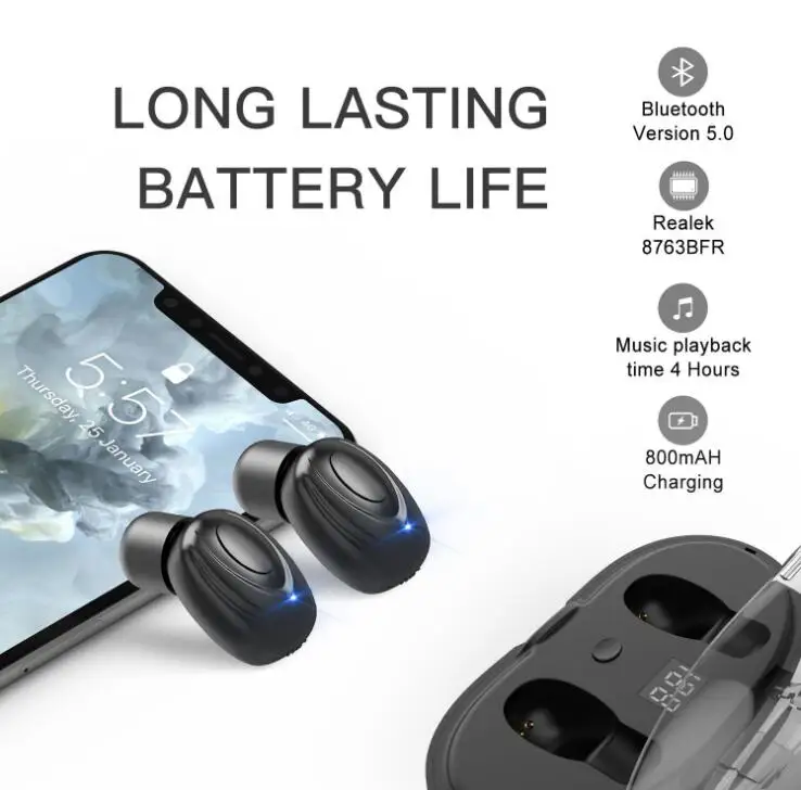 TWS 5.0 Bluetooth Stereo Earphone Wireless Earphones Earphones 3300mAh LED Smart Power Bank Phone Holder