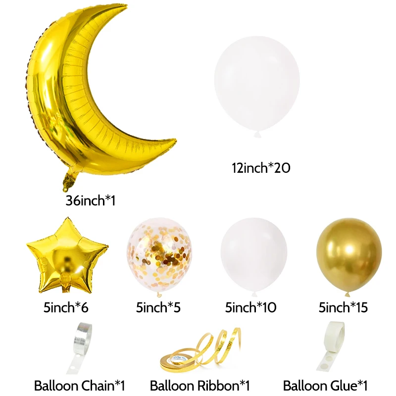 60Pcs Moon Star Balloon Set for Muslim EID Mubarak Festival Home DIY Decoration Ramadan Kareem Kids Birthday Party Ballon Globos