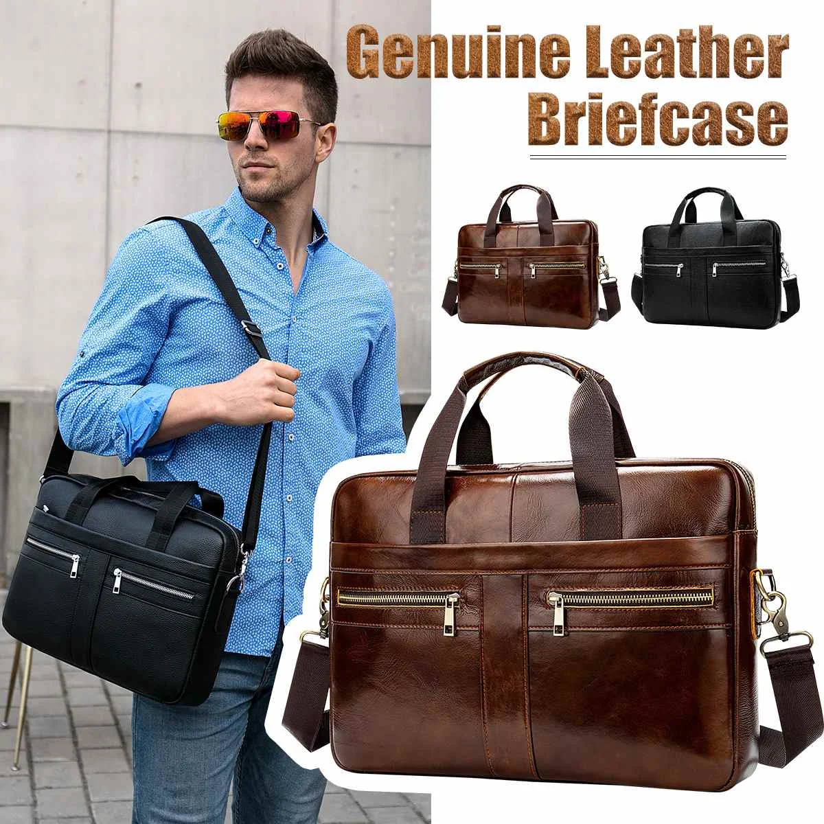 

men's Genuine Leather Briefcase Male Man Laptop bag Natural Leather For Men Messenger Bags Men's Briefcases 2019