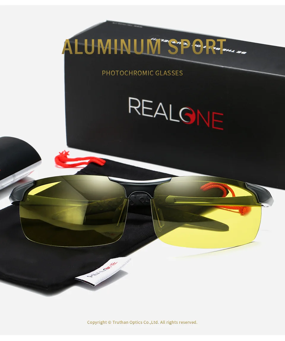 Mens Photochromic Polarized Glasses for Driving Anti Glares Day Night Vision Goggles Yellow To Gray Aluminum Sports Eyewear 5933