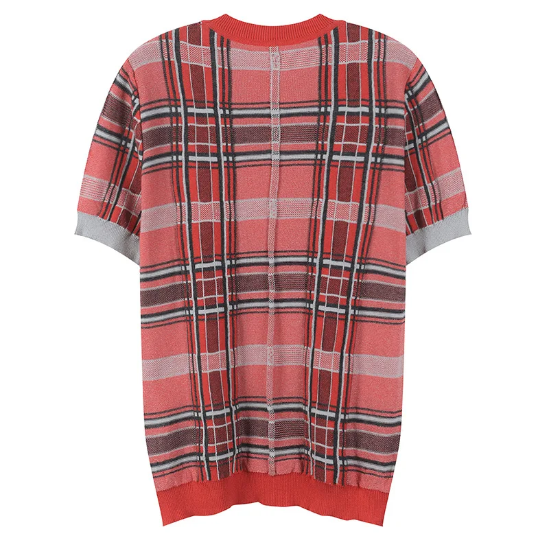 Tunjuefs Color Block Striped Lurex Knitted Suit Women 2 Piece Set Skirt Top Plaid Summer Twinset Runway Slim Outfits Office Lady